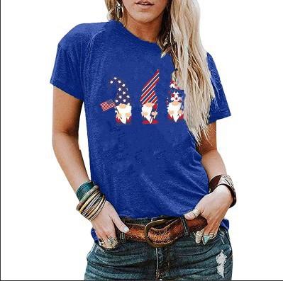 Real Shot Amazon Independence Station Cross-border European, American Independence Day Printed Short Sleeve Top Women's Summer Outer Bottom Shirt