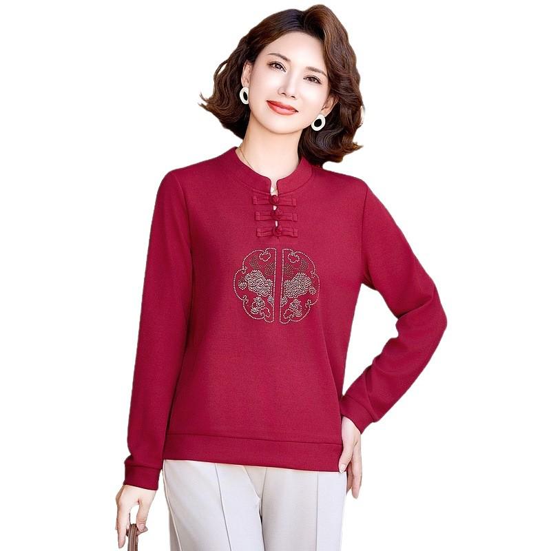 Mamas Herbst Stehkragen Langarm Bluse - Eleganter Nationalstil für Frauen mittleren und höheren Alters