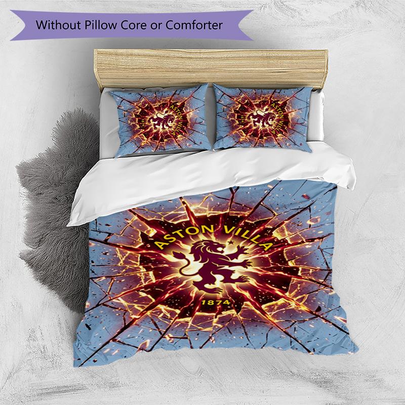 Set Lenzuola Stampato Aston Villa Football 3 Pezzi, Comodo Set Copripiumino per Camera da Letto Amico della Pelle