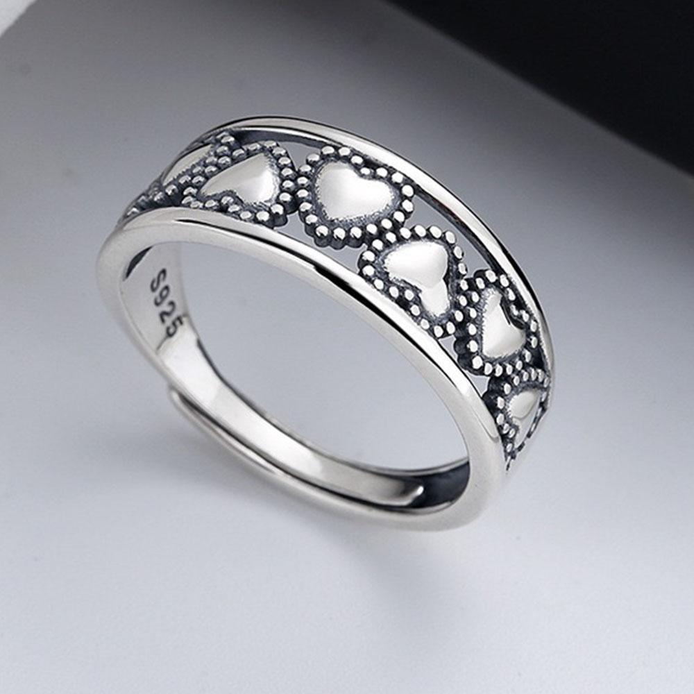 

BF CLUB 925 Sterling Rings for Women Simple Geometric Handmade Irregular Retro Hollow Heart Ring Allergy For Birthday Gift resizable