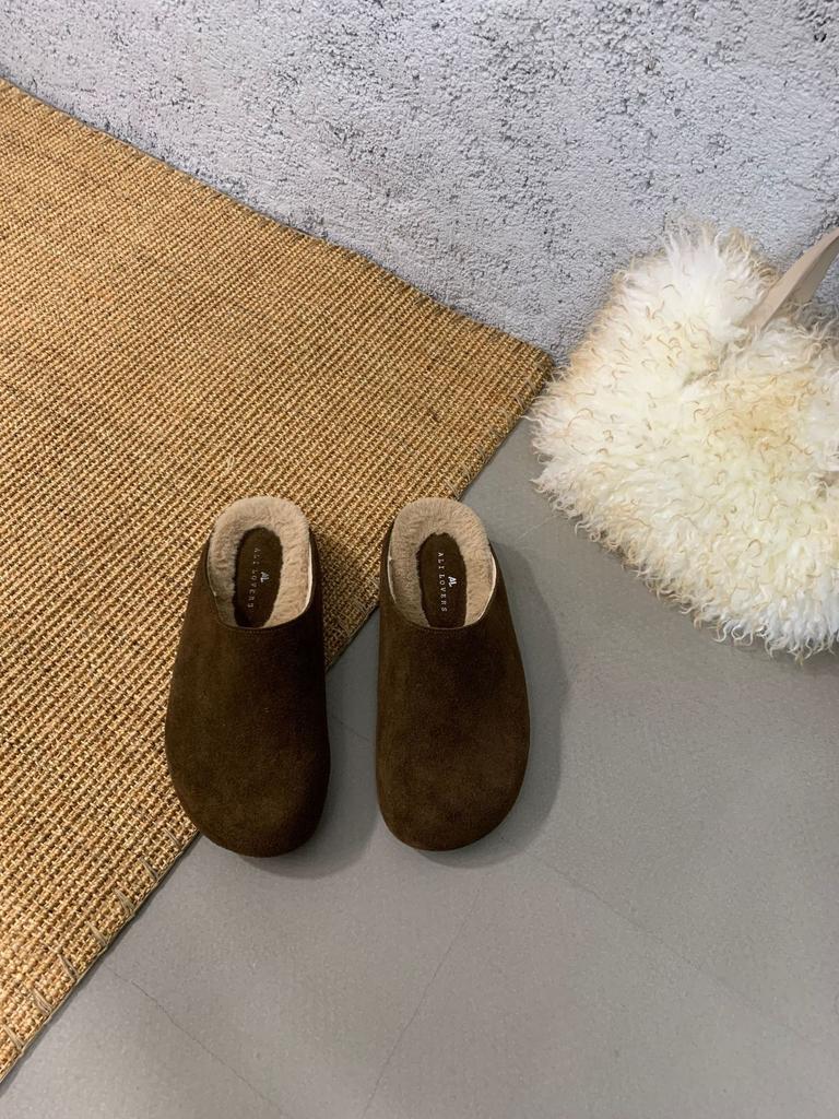 Lazy wind! Retro round head ugly cute one-pedal Boken single shoes 2025 autumn and winter soft-soled grandma shoes