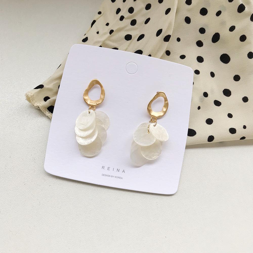 South Korea Dongdaemun Natural Shell Tassel Earrings with Frosted Metal, Spring Collection