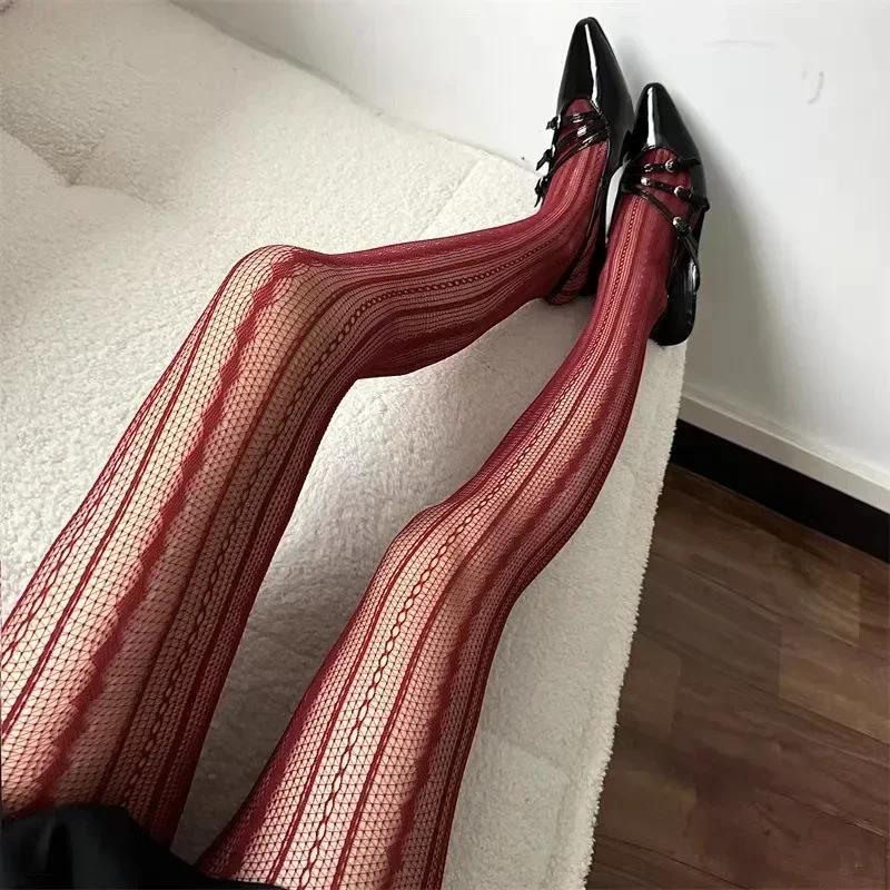 Womens Sexy Lace Fishnet Stockings Lolita Hollow Out Solid Pantyhose Jk Japanese Style High Waist Vintage Rhombus Striped Tights