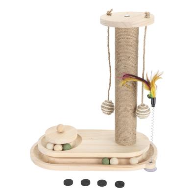 Cat Scratching Post 2 Layer Ball Track Interactive Tall Kitten Scratcher with Teasing Wand for