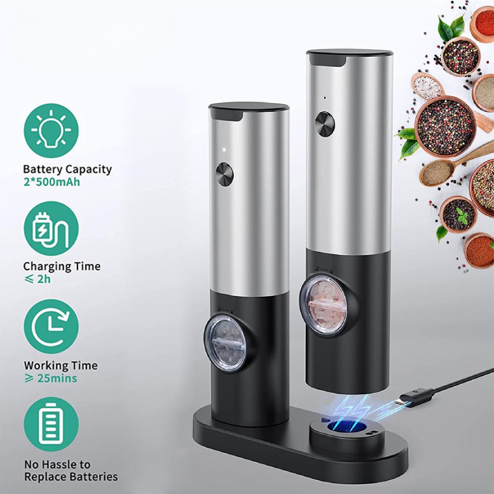USB Rechargeable Electric Salt And Pepper Grinder Portable Household Kitchen Gadget Adjustable Coarseness Mill