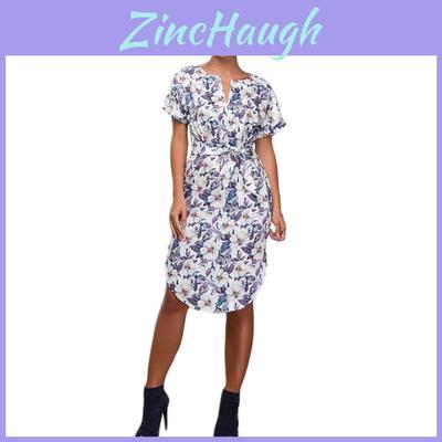 Elegantes Damen-Midi-Strandkleid mit kurzen Ärmeln im Boho-Stil und lebendigen Blumenprints