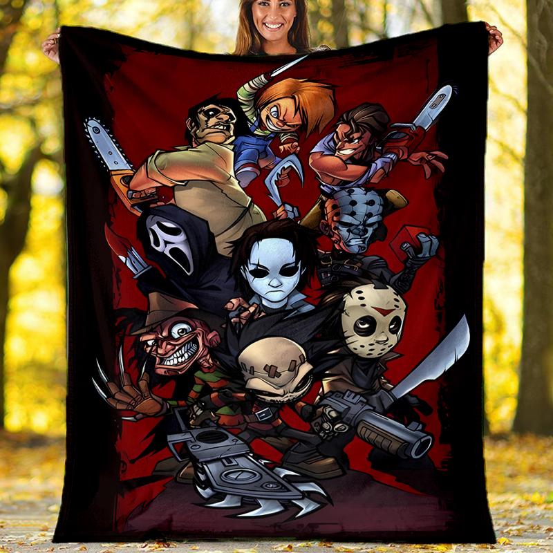 Halloween horror Theme Printed Blanket - Perfect for Couch, Bed, Travel & Outdoor Use | Machine Washable, Cozy & Durable.