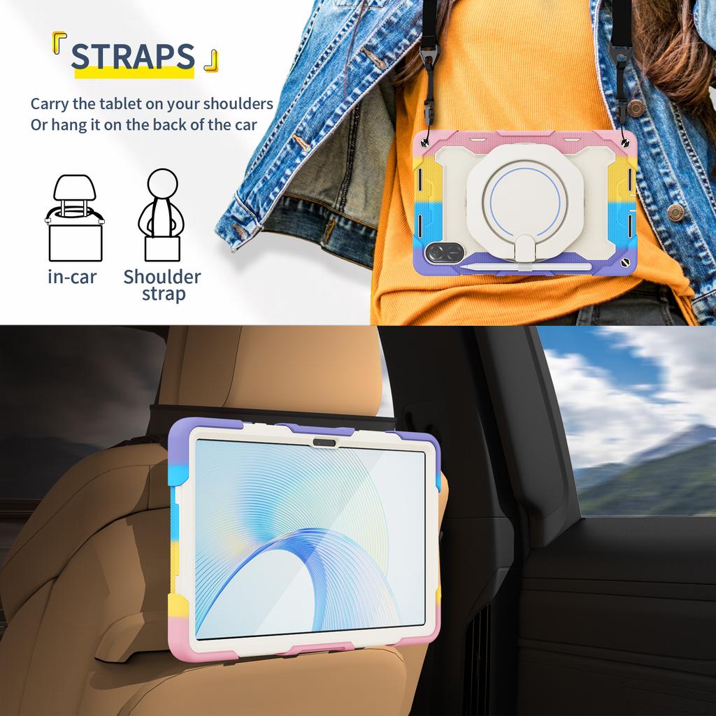 Armor Rotatable Stand Case Universal for Huawei Honor Pad X8 Pro X9 2023 11.5" Heavy Duty Cover with Handle Grip Shoulder Strap