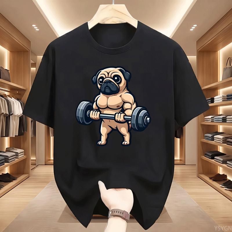 Pug Bodybuilding Weightlifting T Shirt Kawaii Cute Graphic T Shirts Casual Round Neck Printed Short Sleeve Tees Clothes Tops