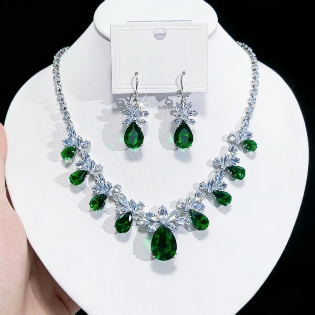 Cubic Zirconia Pink Firework Necklace & Earring Set - Trendy Evening Gown Accessories