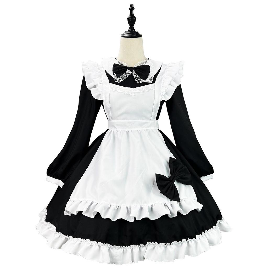 Costume da Cameriera Giapponese Bianco e Nero Super Carino - Manica Lunga
