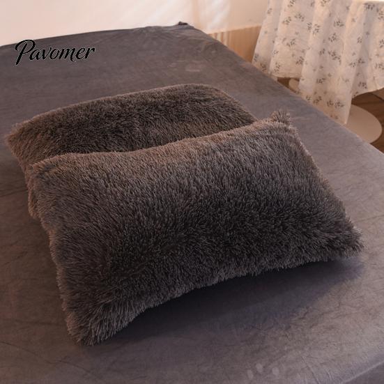 Bed Pillow Case Shaggy Faux Fur Pillowcase, Fluffy Plush Cover, Fuzzy Skin Friendly Sham Solid Color for Autumn Winter Covers