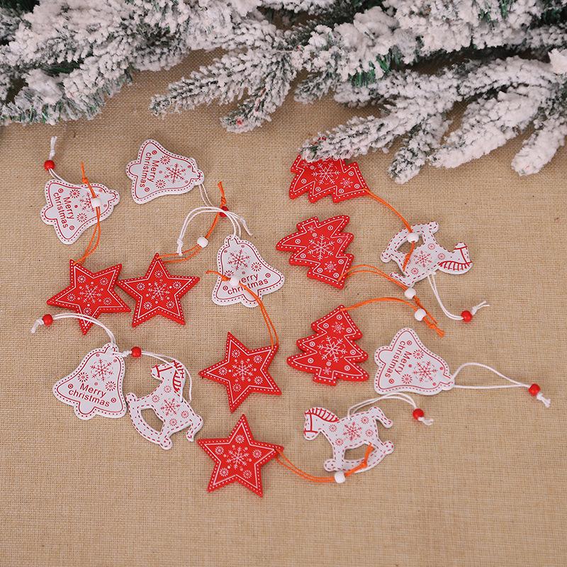 12Pcs Christmas Snowflakes Wooden Pendants Xmas Tree Ornaments Home Hanging Decor Christmas Decorations for Home New Year
