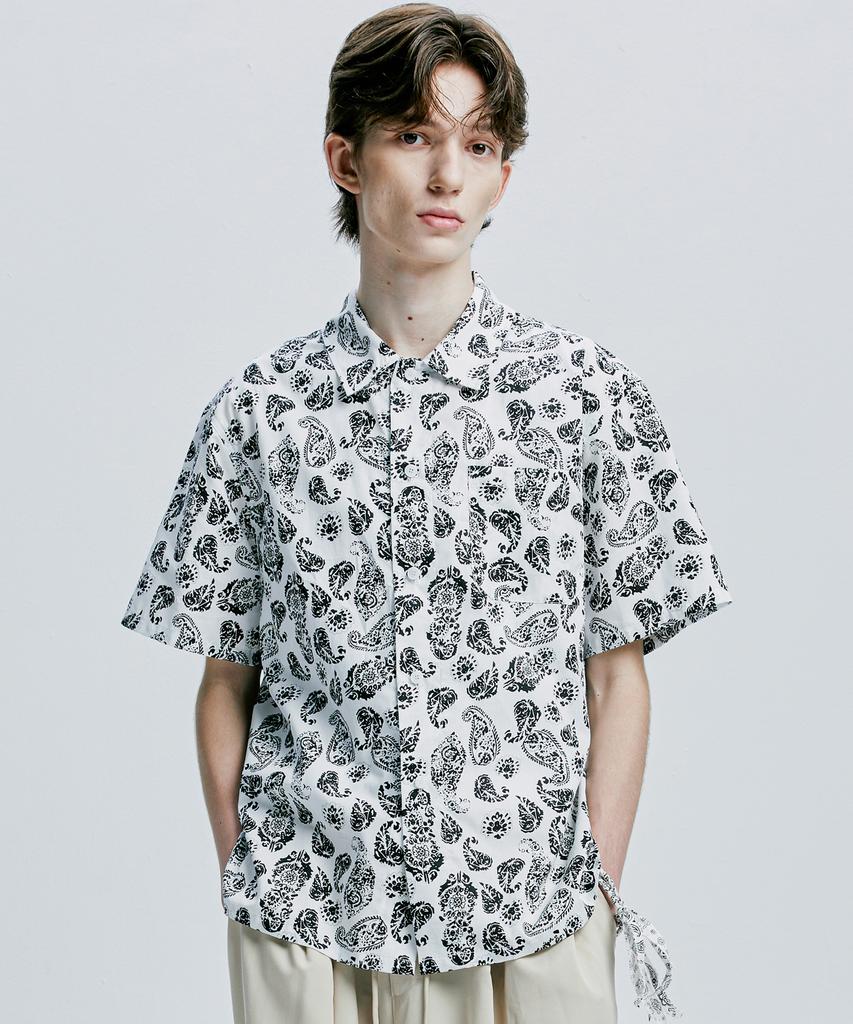 SSY Coconut Hawaiian Paisley Half Shirt White