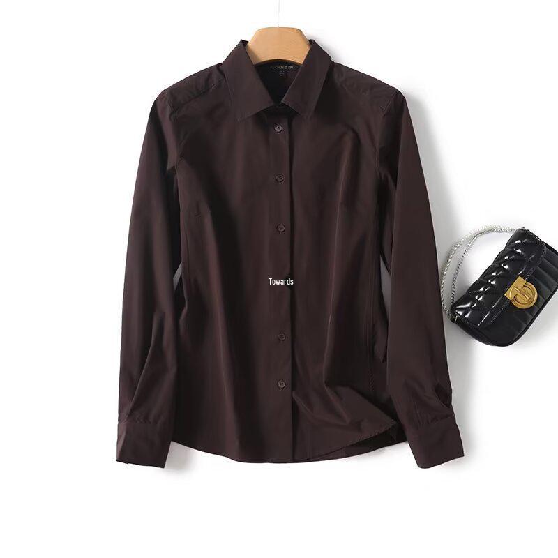 

2025 Spring Women s Slim Fit Long-Sleeve Shirt with Turn-Down Collar Small