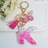 Gradient Pink Jewelry Letter Keyring Resin Letter Keychain with Fringe Butterfly DIY Bag Decoration Pendant Party Gift