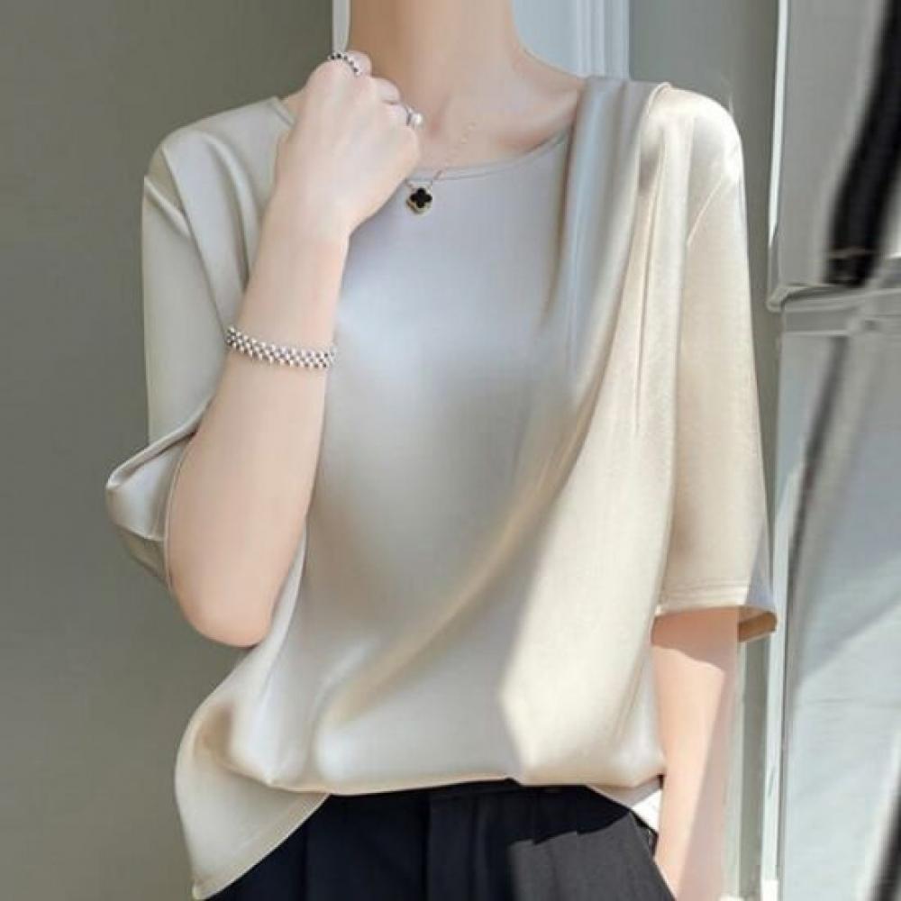 Navava Stylish Silk Basic Round Neck 5 Sleeve Blouse Nb2825