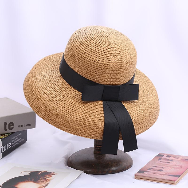 Strohoed Zomer Dames Zonbescherming Zon Hoed Grote Rand Verlichtingshoed Hepburn Elegante Strik Buiten Strandhoed