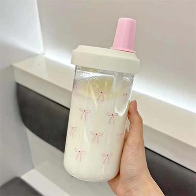 500/700ml Portable Plastic Bowknot Water Cup with Straw,Cute Coffee Pearl Milk Tea Drink Cup,Large Capacity Student Water Bottle