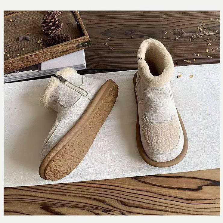 Non-slip snow boots women's imitation lamb wool suede short boots 2025 new flat-bottomed velvet cotton shoes winter warm women's shoes