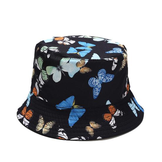 Butterfly Print Fisherman Hat Summer Cotton Double-sided Outdoor Bucket Sun Cap
