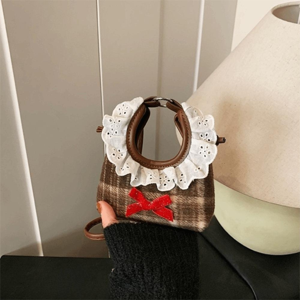 Mini Furry Handbag Shoulder Pouch Bow Shoulder Bag Fashion Plaid Crossbody Bag Women