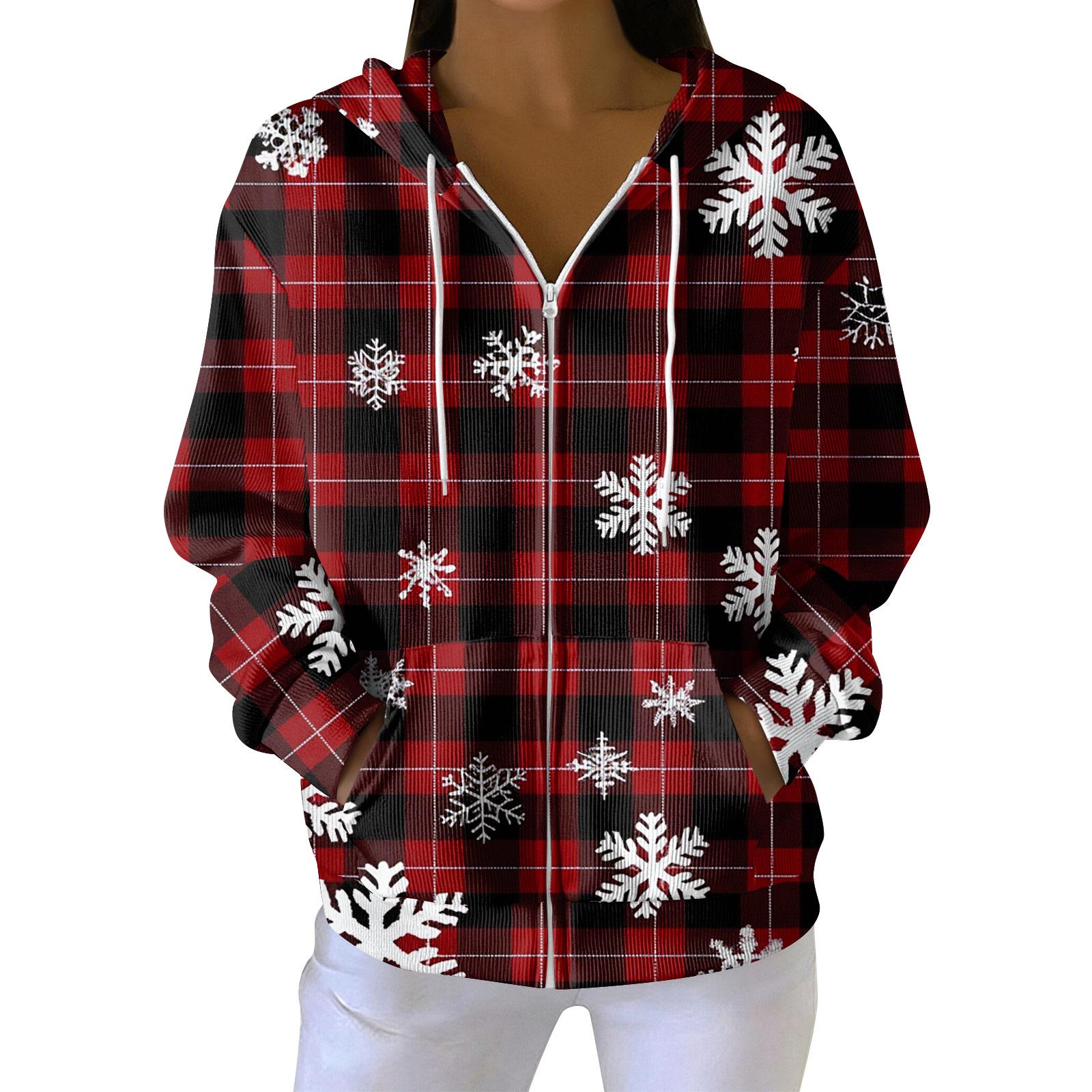 

Женская повседневная модная вязаная толстовка с длинными рукавами и застежкой-молнией, с рождественским принтом XL винный