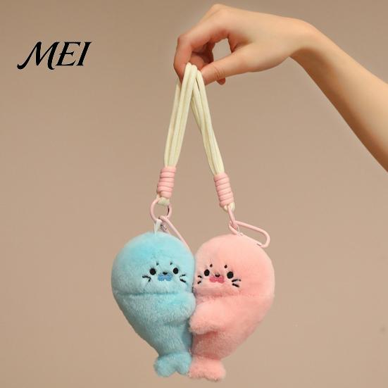 Decorative Magnet for Fridge 1 Pair Cute Baby Seal Plush Keychain, Magnetic Heart Fluffy Keyring, Animal Bag Pendant Soft Stuffed Backpack, Gift Girls