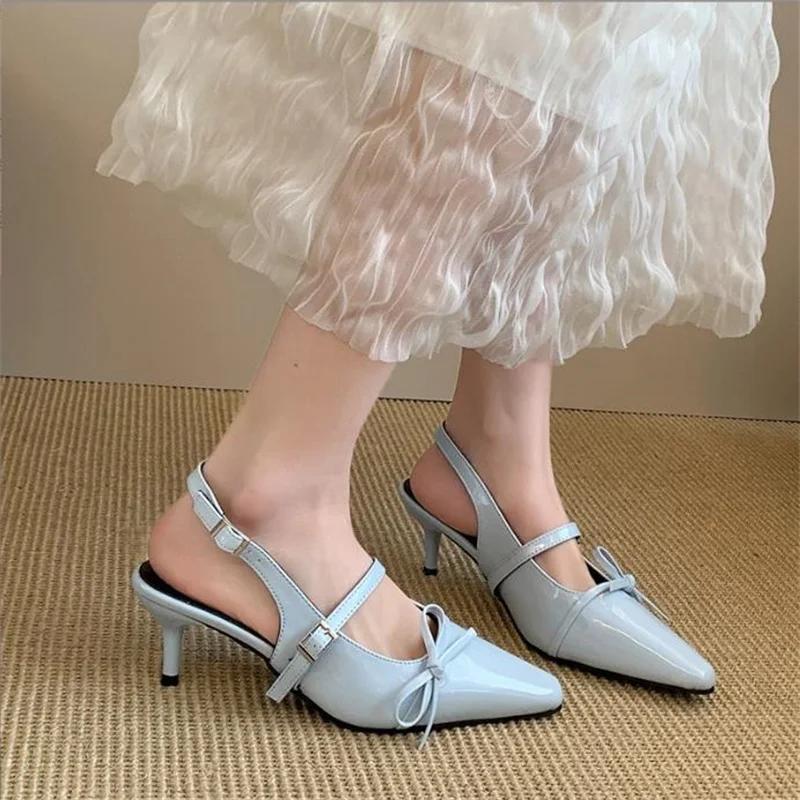 

Fashion 2025Summer Pointed Toe lady Women s High Heel Sandals Eelgant Butterfly-knot Party Shoes for Women Fashion Dress Pump 35 синий