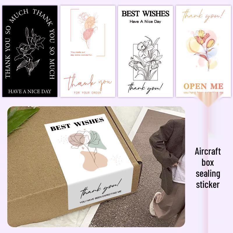 In-Stock Rectangular Thank You Stickers for Airplane Box Sealing, Gift Box Packaging, Decorative Coated Paper, Self-Adhesive.