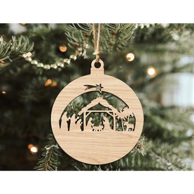 Diy Wooden Hollowed-out Pendants, Christmas Wood Chips, Cross-border Christmas Decorations, Jesus Nativity Pendants, Handmade