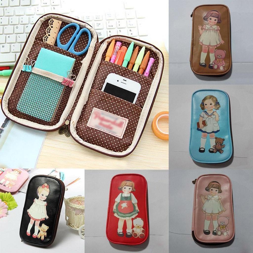 Mädchen Frauen Kinder Kleine Puppe Stift Federmäppchen Tasche Schreibwaren Kosmetik PU Niedlich