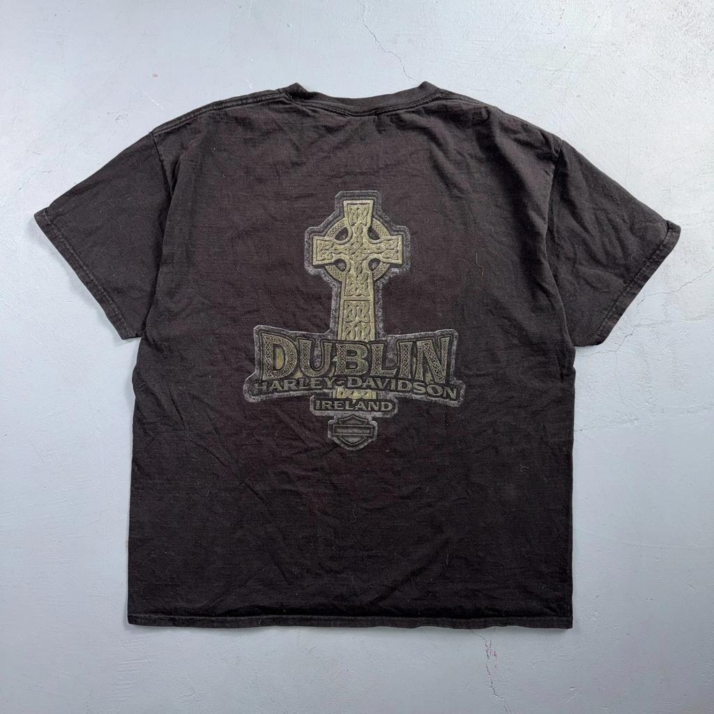 Harley Davidson Dublin Ireland Vintage T Shirt Y2K Black Promo Cross Motorcycle