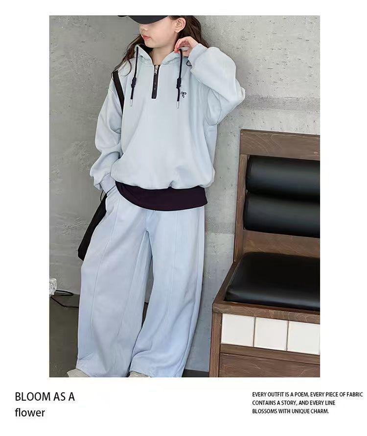Girls' Korean-Style Hooded Two-Piece Set - Spring/Autumn 2025 Fashion for Big Kids