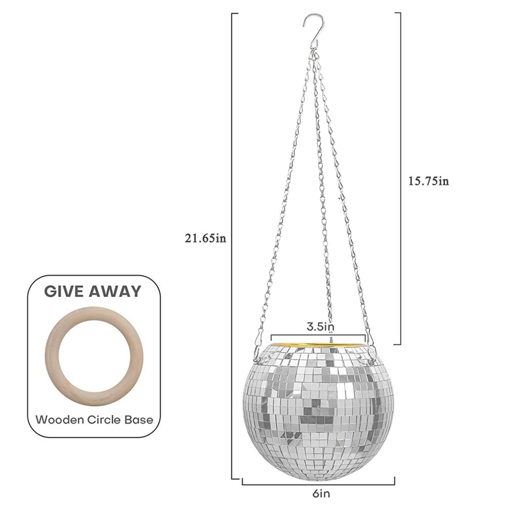 Kreativní závěsný květináč ve tvaru disco koule Květináč Reflexní koš Zrcadlo Kulový květináč s dřevěným stojanem pro domácí dekoraci