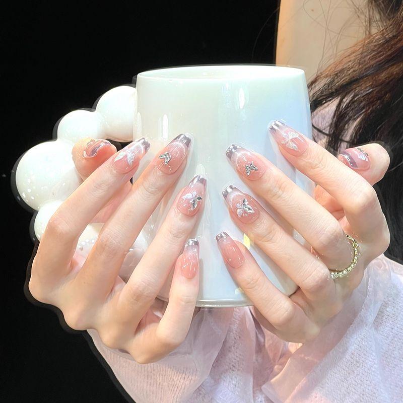 Ks Nail Art Wearable Nails Short Style 2026 New Model High-End Super Popular Cat Eye Handmade High-Quality Nude Color Stunning Nail Pieces