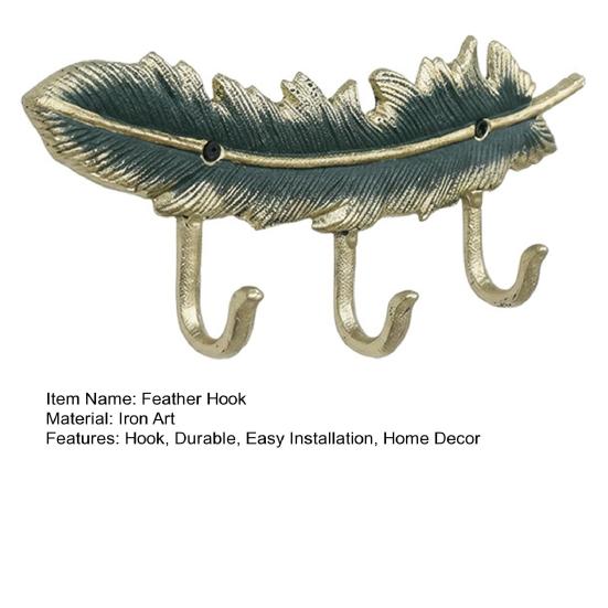 Feather Hook, Cast Iron Wall Decoration Hooks, Vintage Style Waterproof Rust-Resistant Hanger, for Entrance Hall Bedroom