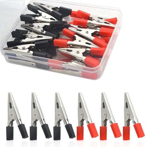 WMYCONGCONG 30-Piece Kit of 48mm Metal Alligator Crocodile Clips, Electrical Test Clamps, Battery Clips with Plastic Handles, Red and Black