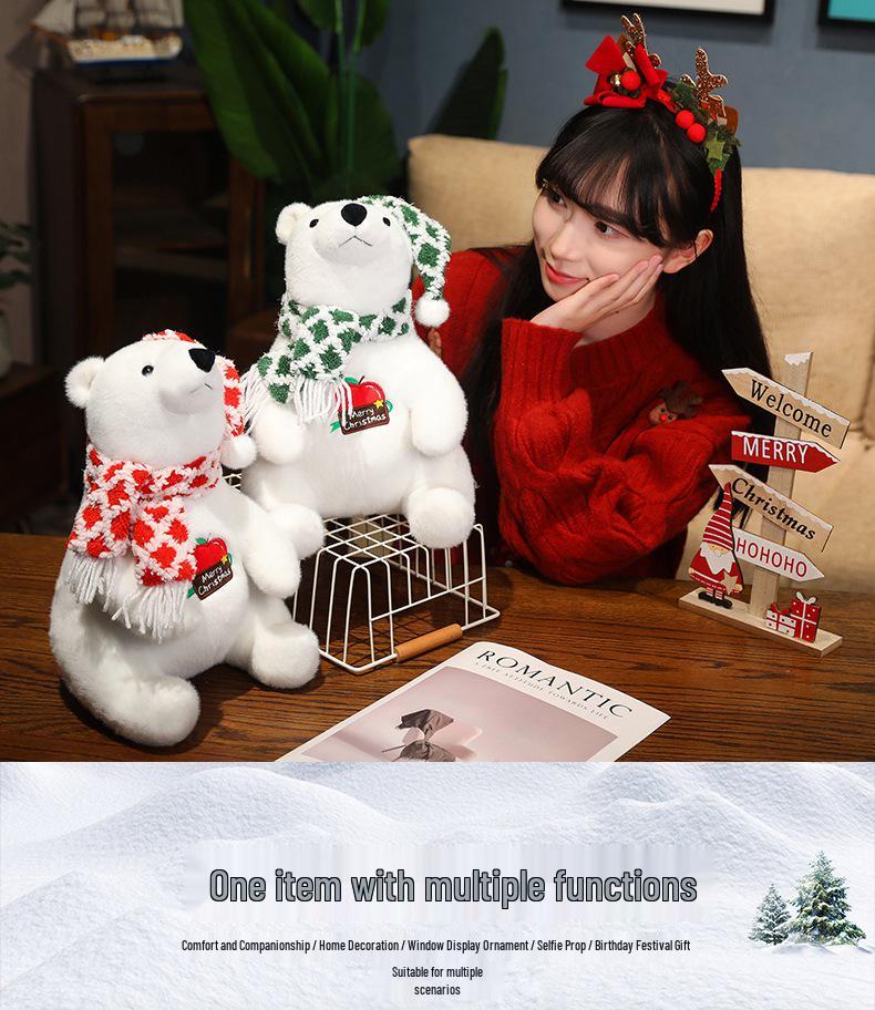 Christmas Polar Bear Plush Toy Scarf - Cute Festive Little Bear Decoration
