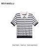 Northern Deer Women's Summer Polo Neck Striped Knit T-Shirt - 68.6% Lyocell, 25.4% Cotton, 6% Silk