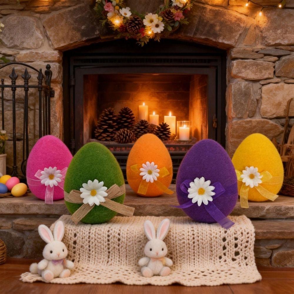 With Flower Bow Large Plush Egg Colorful Easter Egg Ornaments  Spring Party Decor