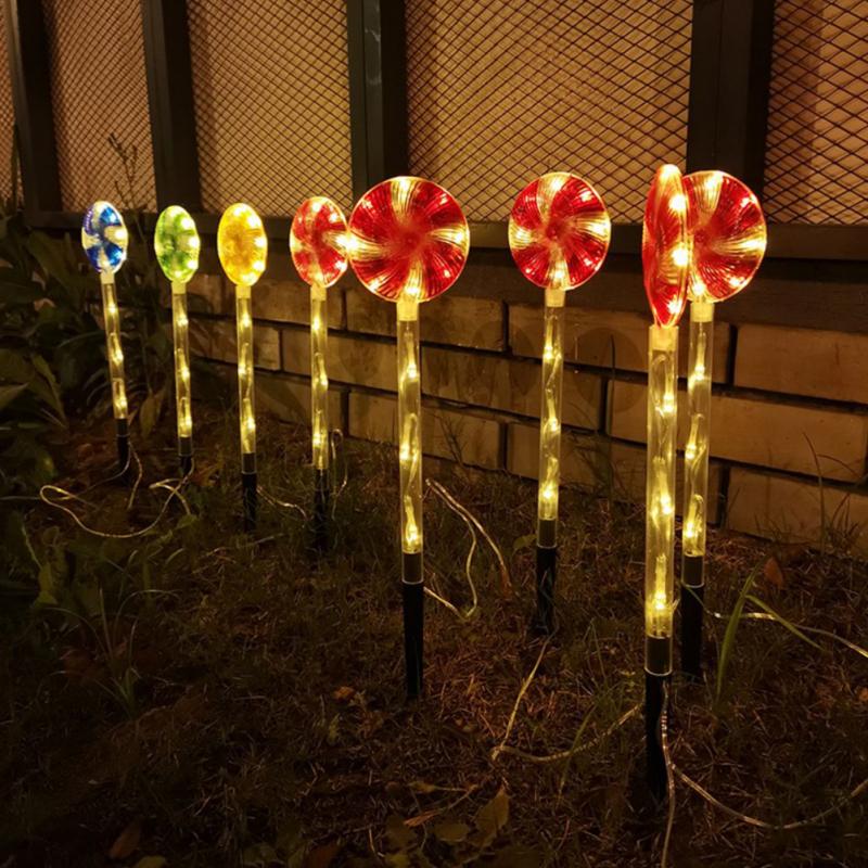 Güneş Led Şeker Kamışı Yolu Lambası Noel Yeni Yıl Tatili için 8 Mod Açık Lolipop Işıkları