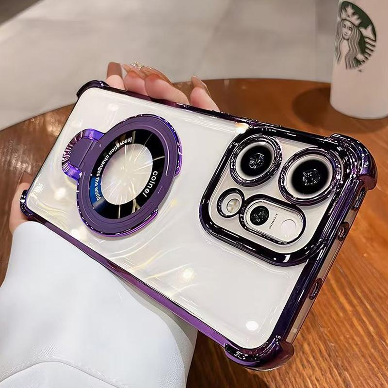 Transparent Shockproof Magnetic Bracket Phone Case For OPPO Reno 14 13 12 11 Reno14 Reno13 F Pro 13F 14F 12F 11F Silicone Cover