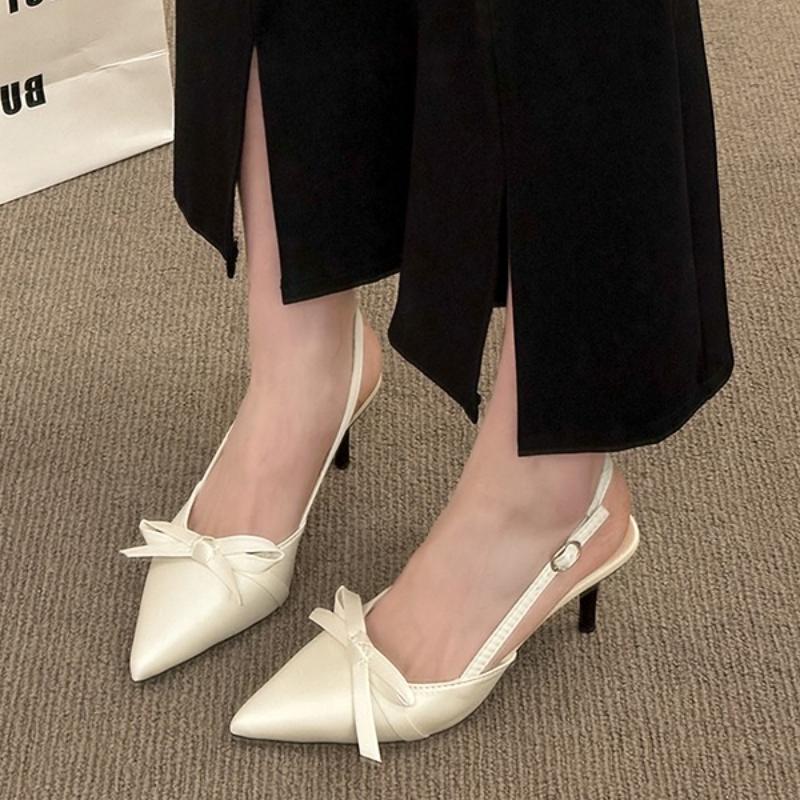 2025 Summer New Fashion Pointed Satin High Heels Brand Design Butterfly Decoration Party Dress Temperament Stiletto Sandals