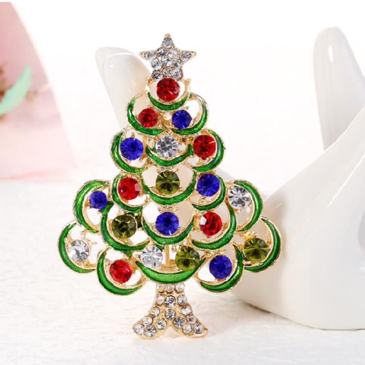 Vintage Christmas Tree Shaped Brooch Rhinestones Pin Shiny Retro Clothes Cors