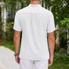 Nové pánské vintage bavlněné a lněné pruhované henley tričko s krátkým rukávem, volné