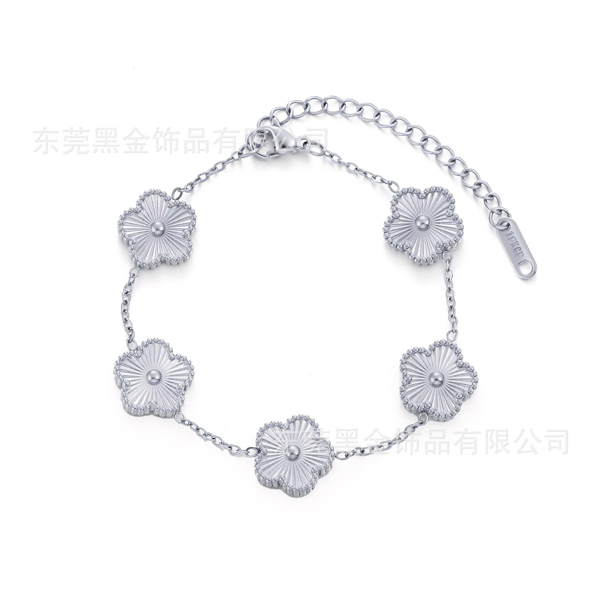 

Браслет из титановой стали с пятью цветками и пятью лепестками, 18-каратное черное и белое золото, браслет с четырьмя лепестками клевера, ювелирные изделия 18K