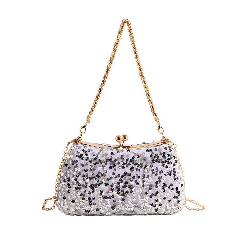 IELGY Fashion Sequined Dinner Bag, Diamond-encrusted Handbag, Solid Color Shoulder Messenger Chain Bag.