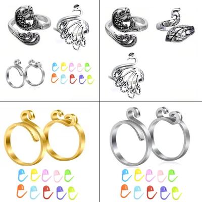 Adjustable Knitting Loop Crochet Loop Rings with Stiching Marker Open Finger Holder Rings for Faster Knitting Yarn Guide
