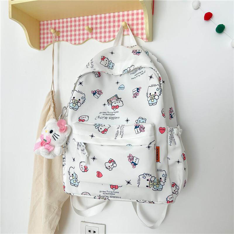 Cute Cartoon Sanrio Hello Kitty Backpack Large Capacity Student Schoolbag  Delicate Personality Trendy Girly Kt Bag Gifts